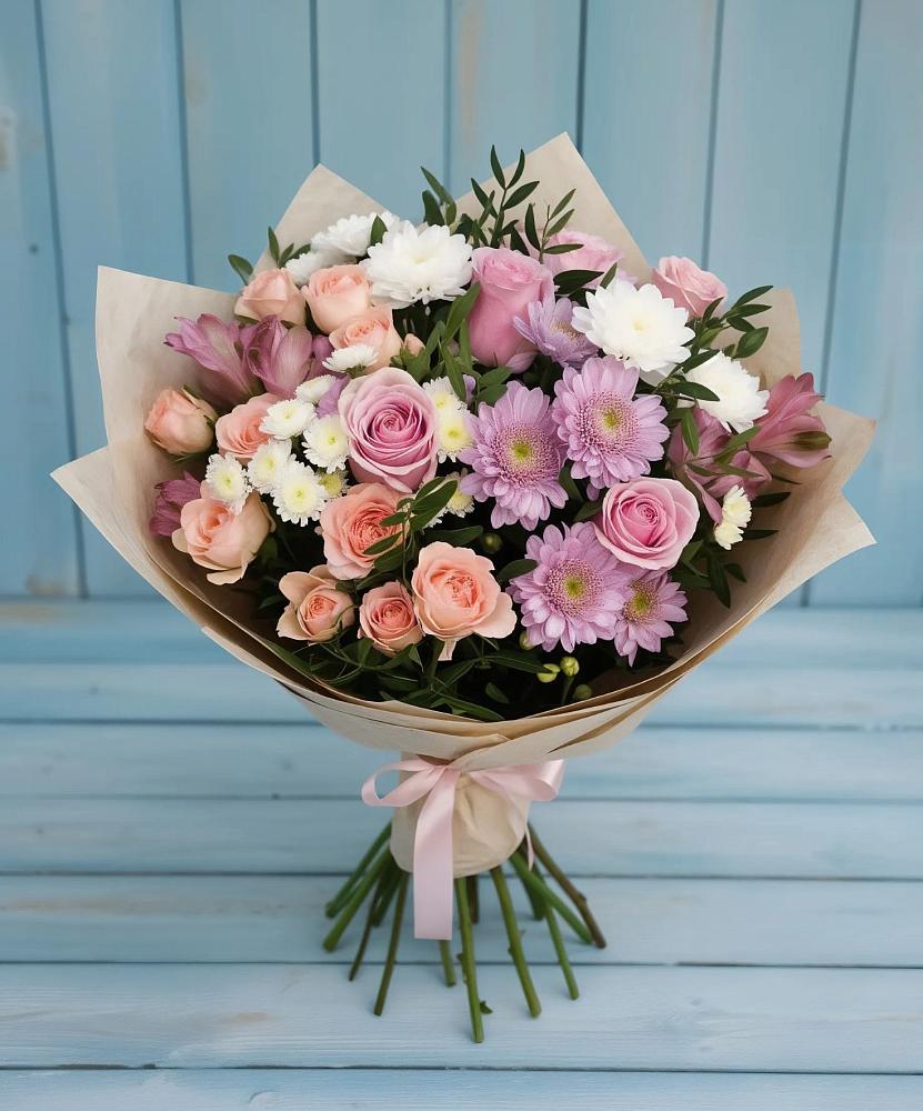 Букет цветов из: Хризантемы, Розы и Альстромерии в Горькой Балке