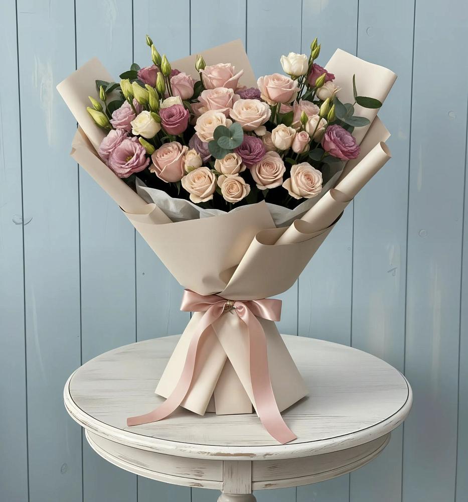 Букет цветов из: Розы и Лизиантусы в Горькой Балке