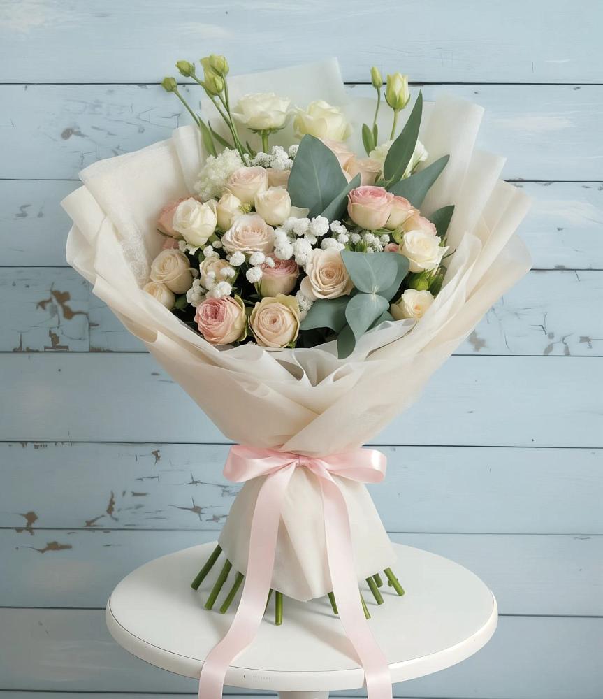 Букет цветов из: Розы и Лизиантусы в Горькой Балке